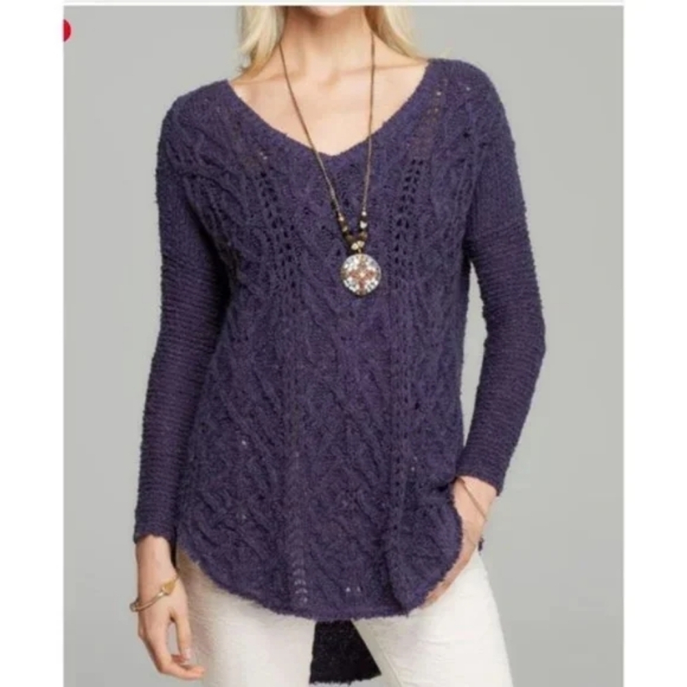 Free People Gorgeous Boho Purple Cable Knit Woman's Sweater Small
